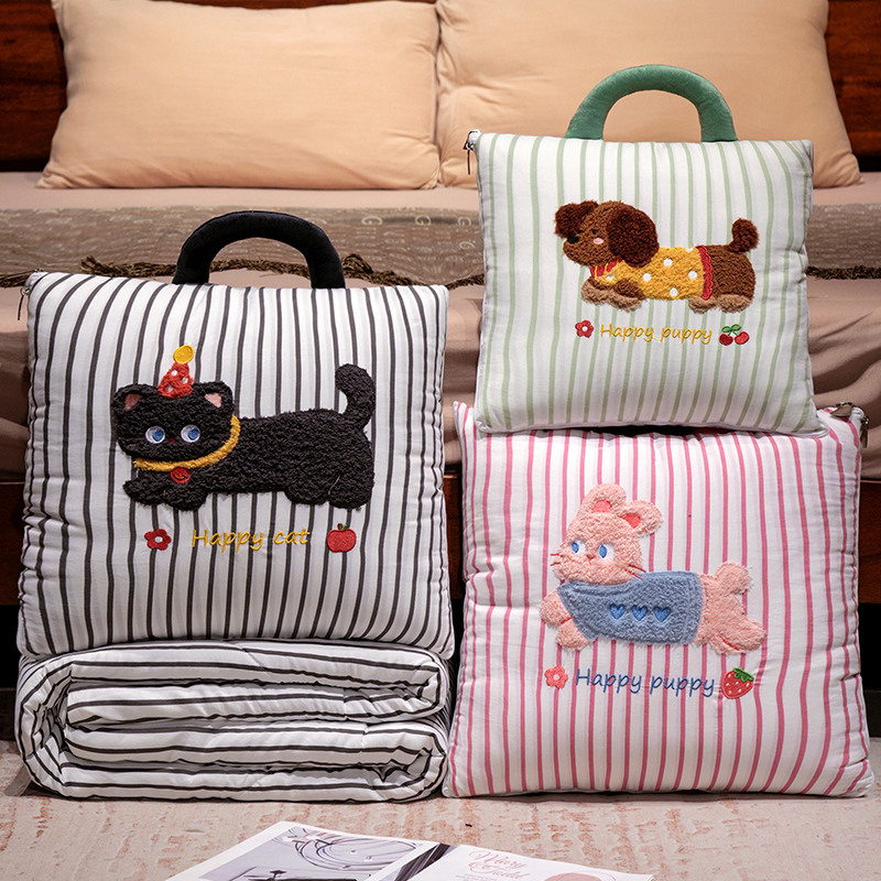 Travel Accessories Gifts - Coperta-cuscino a righe con personaggi dei
